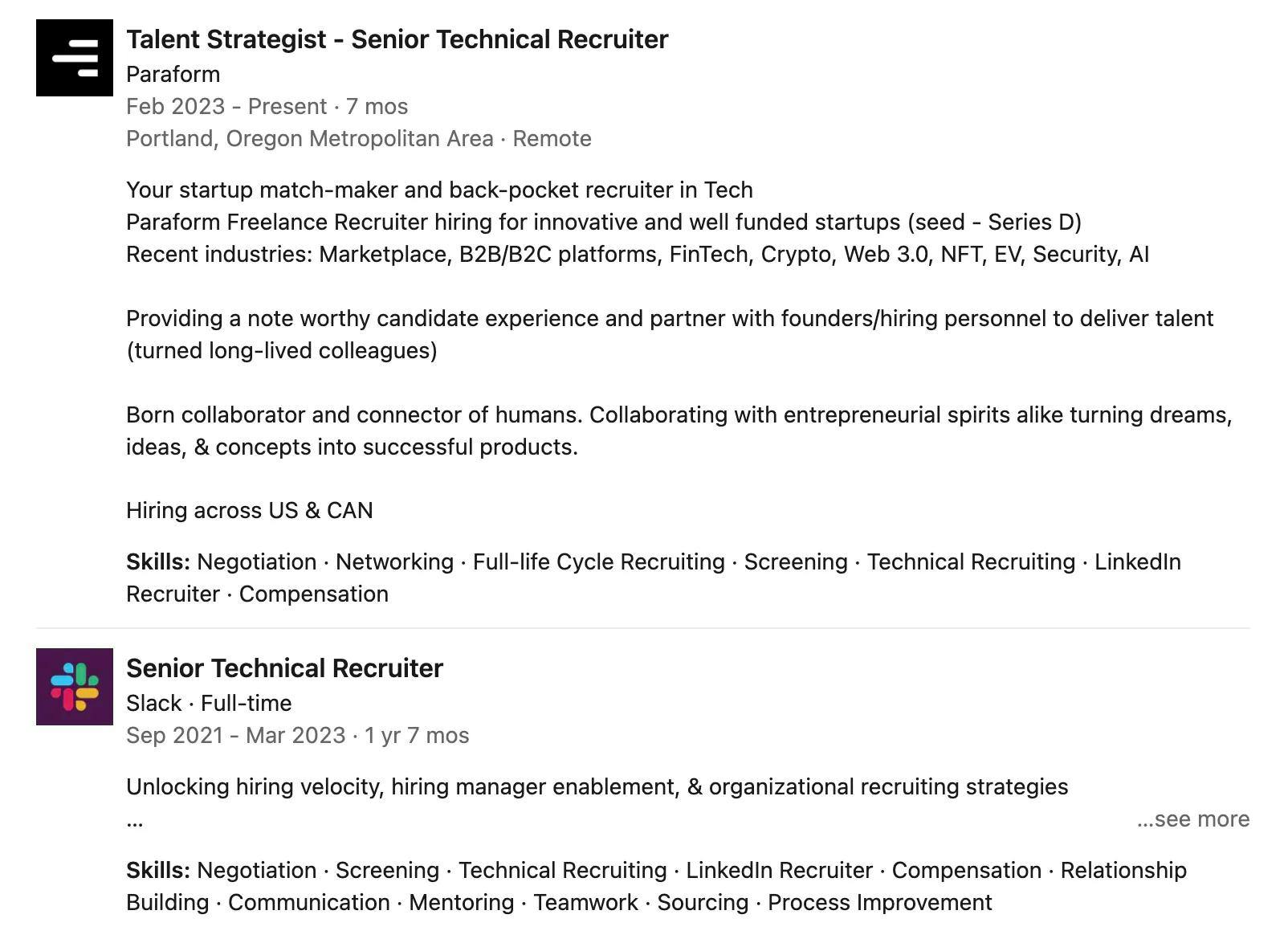 Here’s an example from one of the recruiters on Paraform